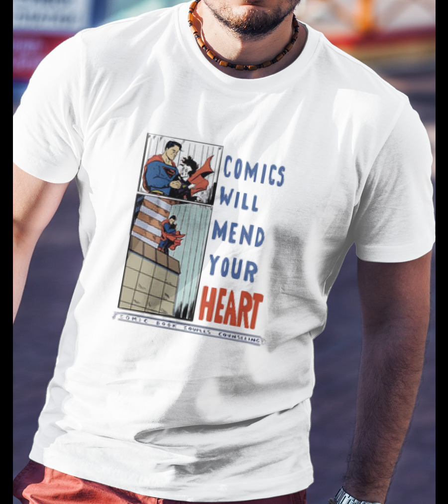 Comics Will Mend Your Heart Comic Book Couples Counseling Iconic Characters Embrace T-Shirt