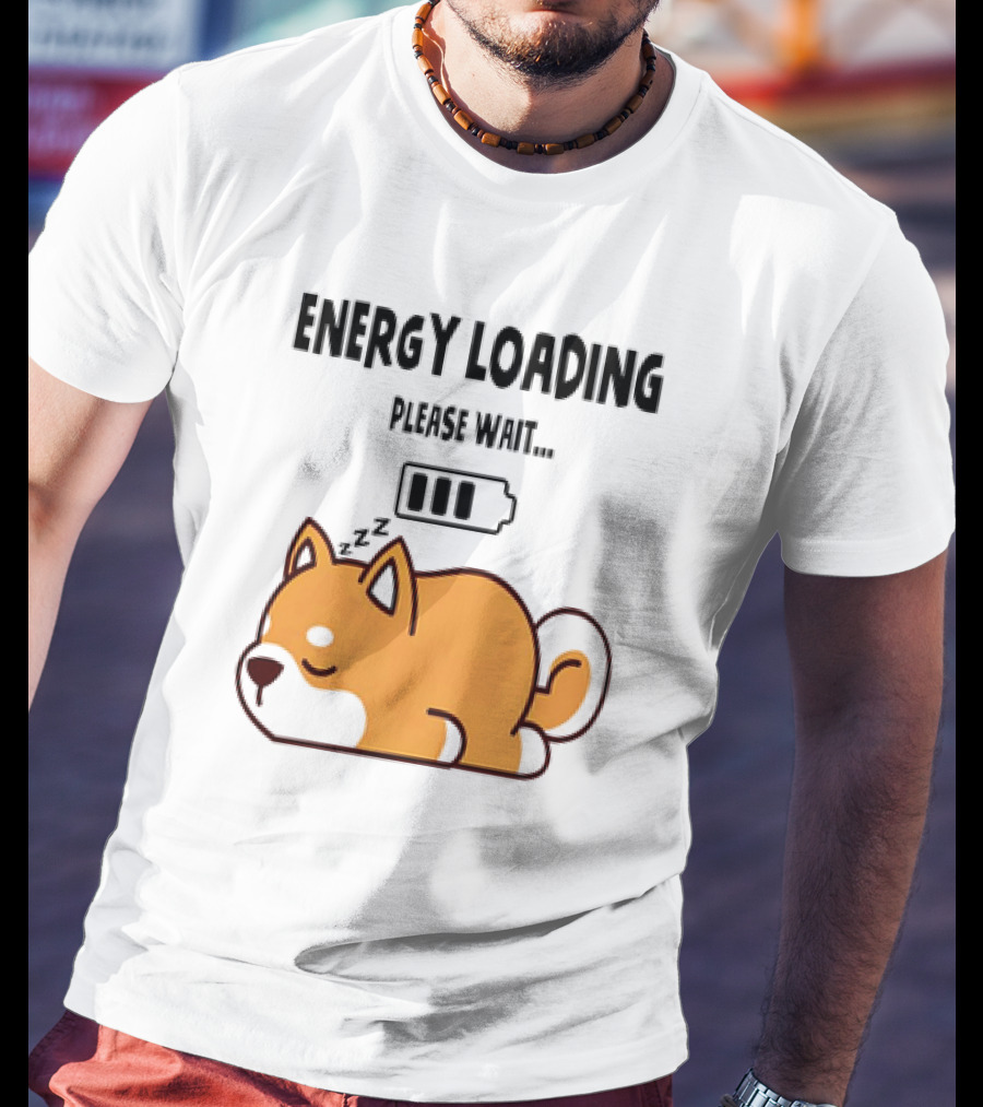 Shiba Inu Energy Loading Please Wait Battery Charging Sleepy Dog T-Shirt