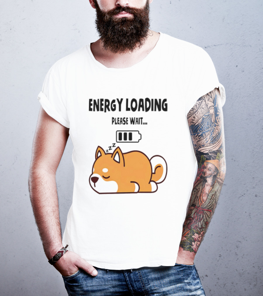 Shiba Inu Energy Loading Please Wait Battery Charging Sleepy Dog T-Shirt