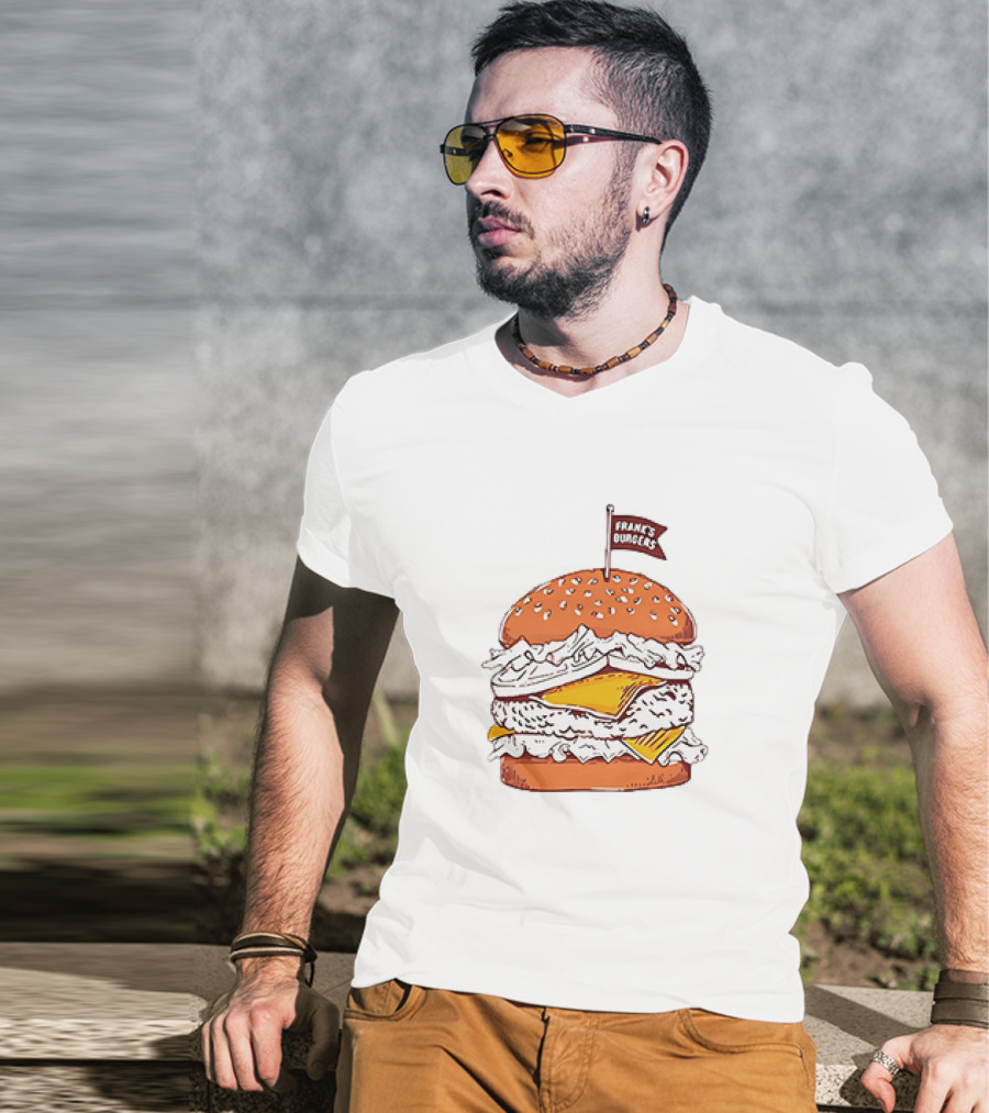 Frank’s Burgers Cheeseburger With Lettuce And Flag T-Shirt