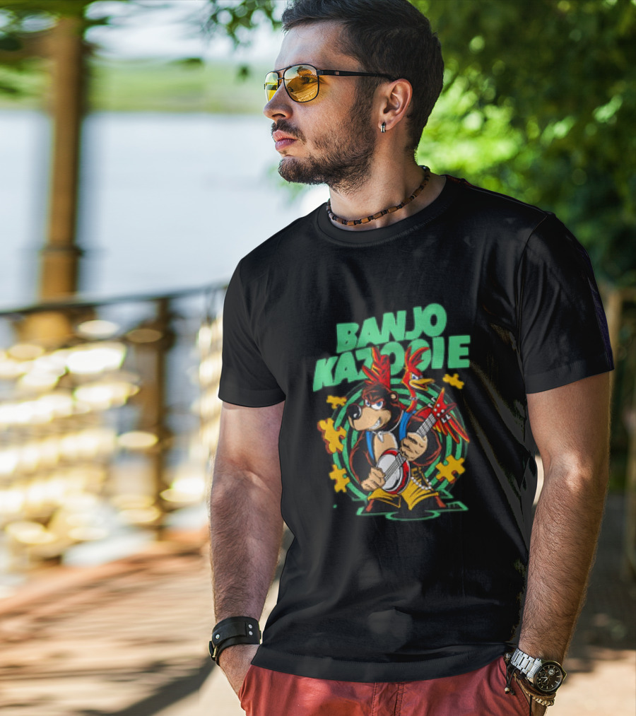 Banjo Kazooie Bear With Electric Banjo And Jiggy Pieces T-Shirt