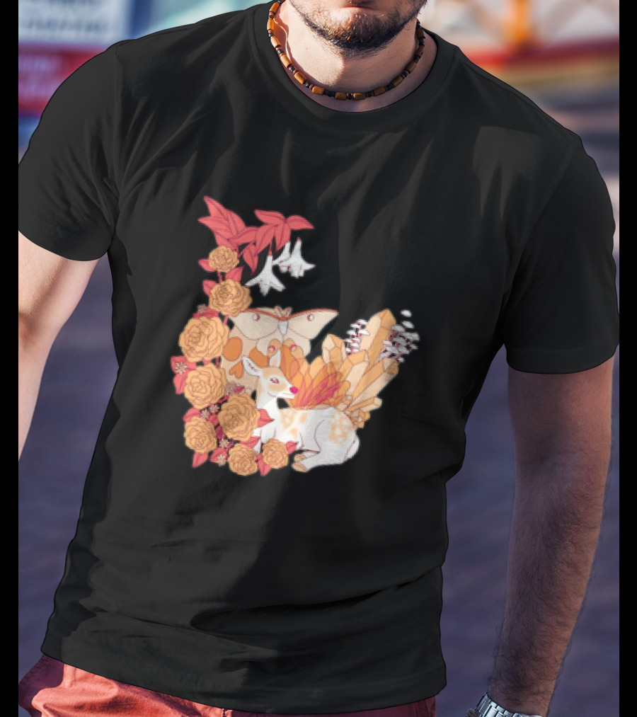 Mystical Forest Fawn Surrounded By Roses And Butterflies T-Shirt
