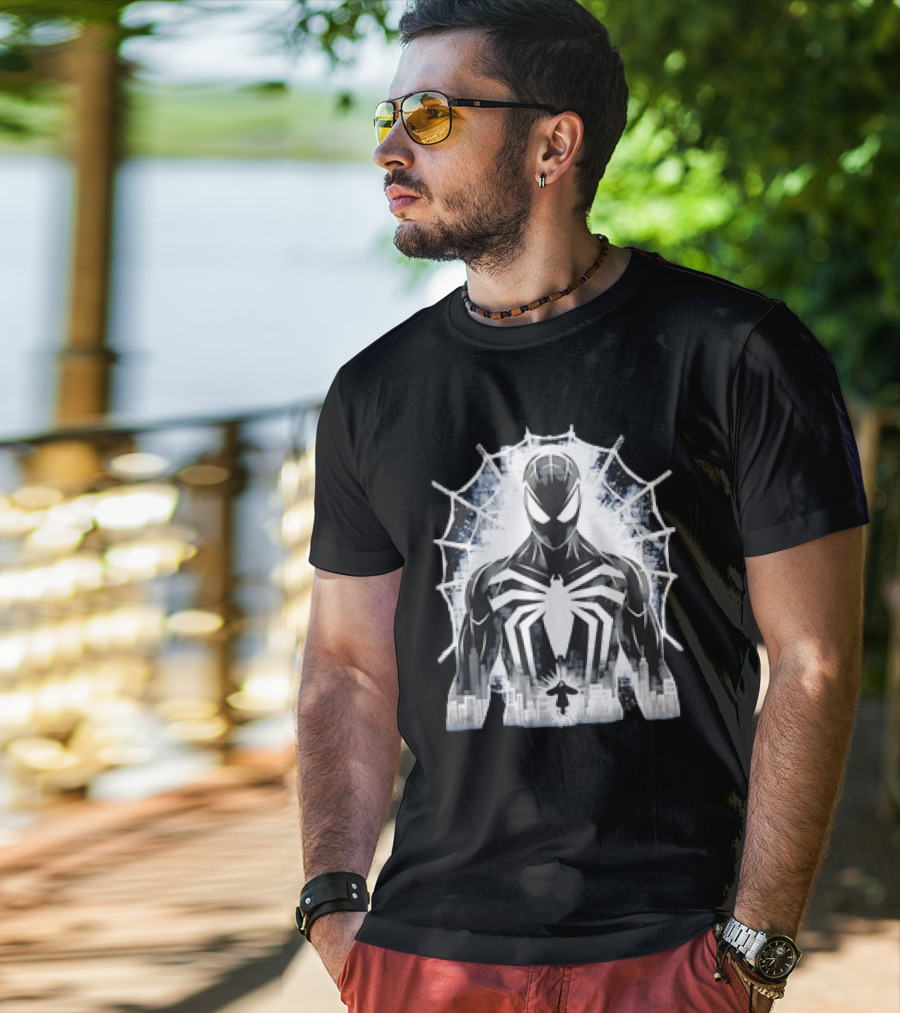 Spider-Man Noir Venom Symbiote Urban Web Cityscape T-Shirt