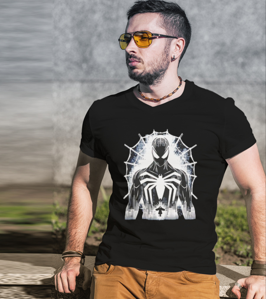 Spider-Man Noir Venom Symbiote Urban Web Cityscape T-Shirt