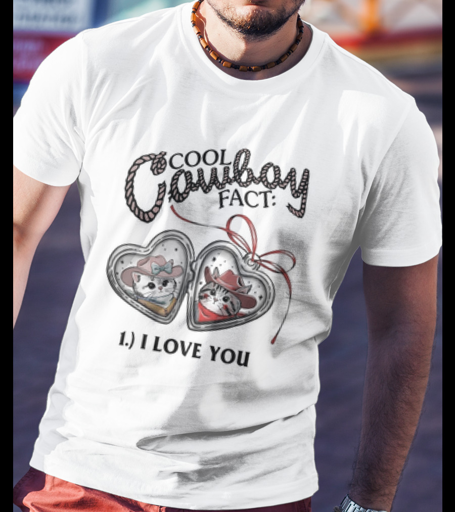Cool Cowboy Fact I Love You Cat Heart Locket T-Shirt