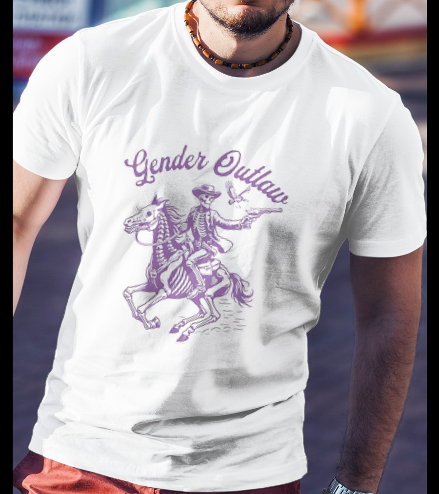 Veda Scott Gender Outlaw Skeleton Cowboy With Pistol And Bird T-Shirt