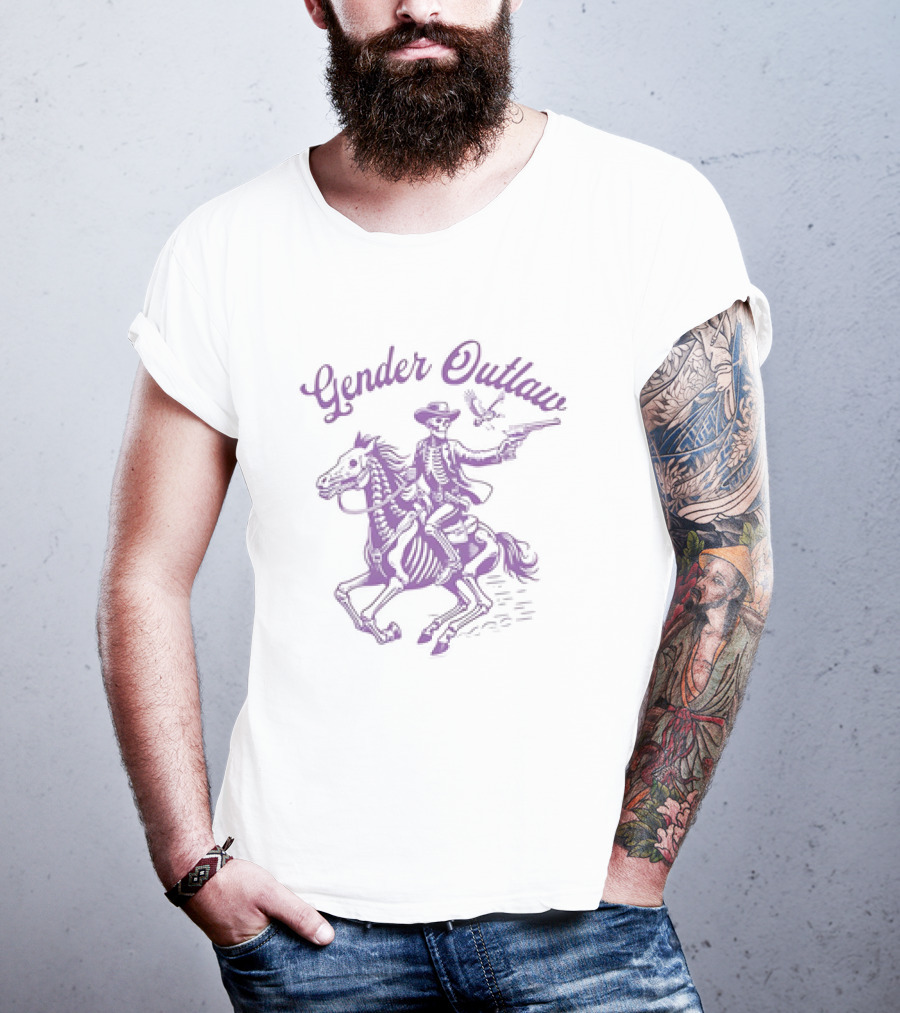 Veda Scott Gender Outlaw Skeleton Cowboy With Pistol And Bird T-Shirt