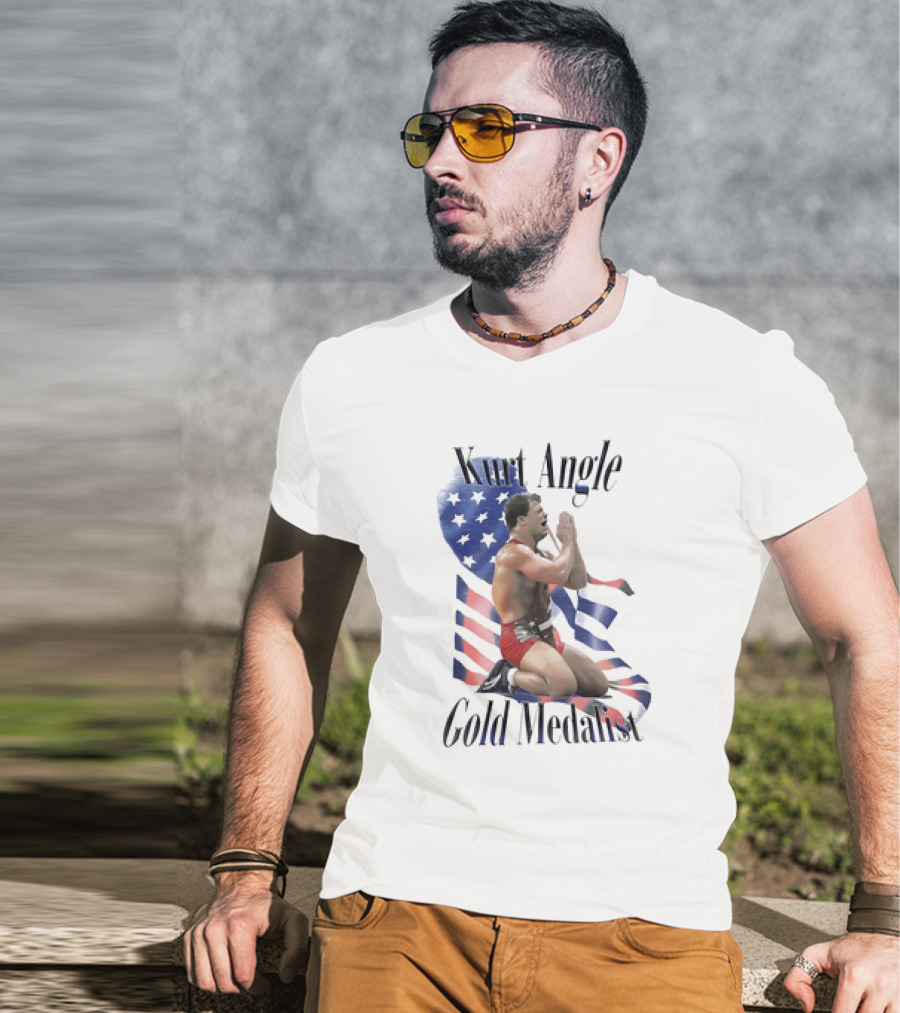 Kurt Angle Gold Medalist American Flag Wrestling Victory T-Shirt