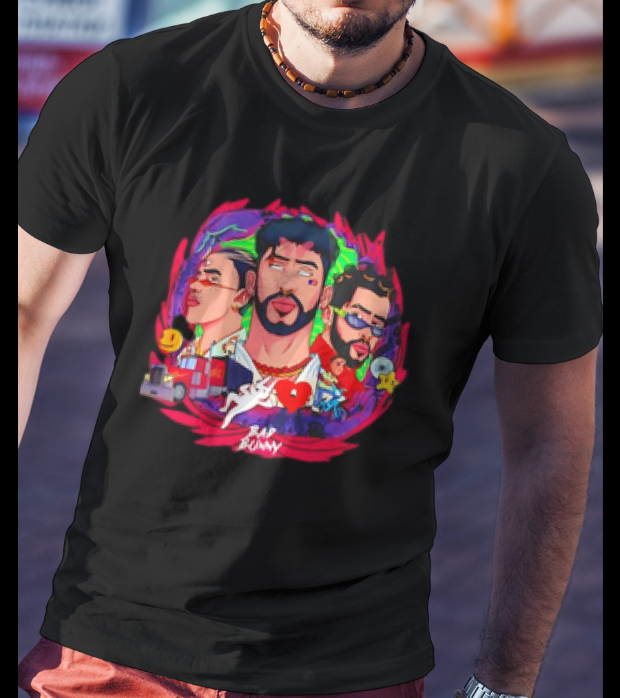 Bad Bunny X 100PRE Vintage Colorful Portraits And Iconic Symbols T-Shirt