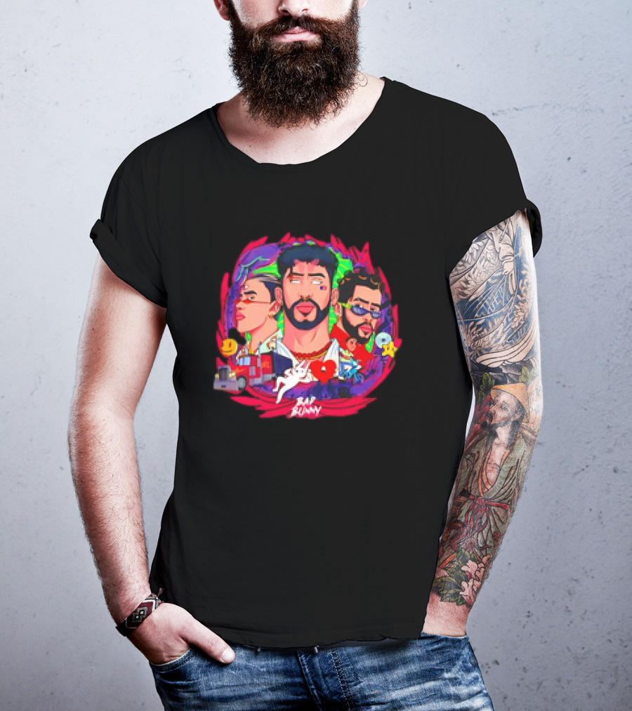 Bad Bunny X 100PRE Vintage Colorful Portraits And Iconic Symbols T-Shirt