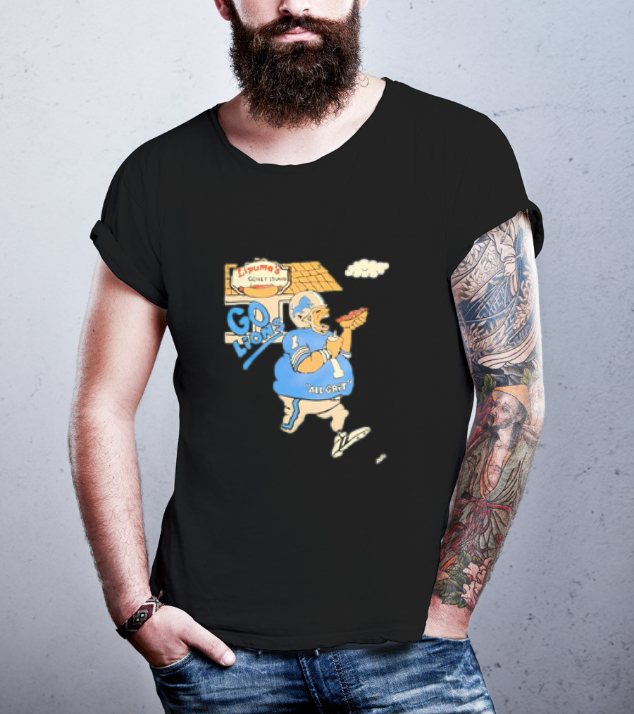 Lipuma’s Coney Island Go Lions All Grit Detroit Lions Football Player Eating Hot Dog T-Shirt