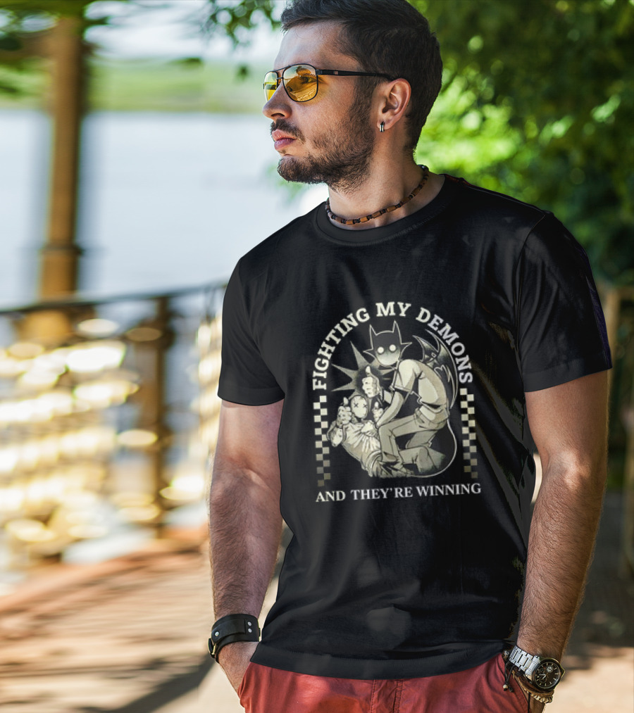 Fighting My Demons And They're Winning Creepy Cartoon T-Shirt