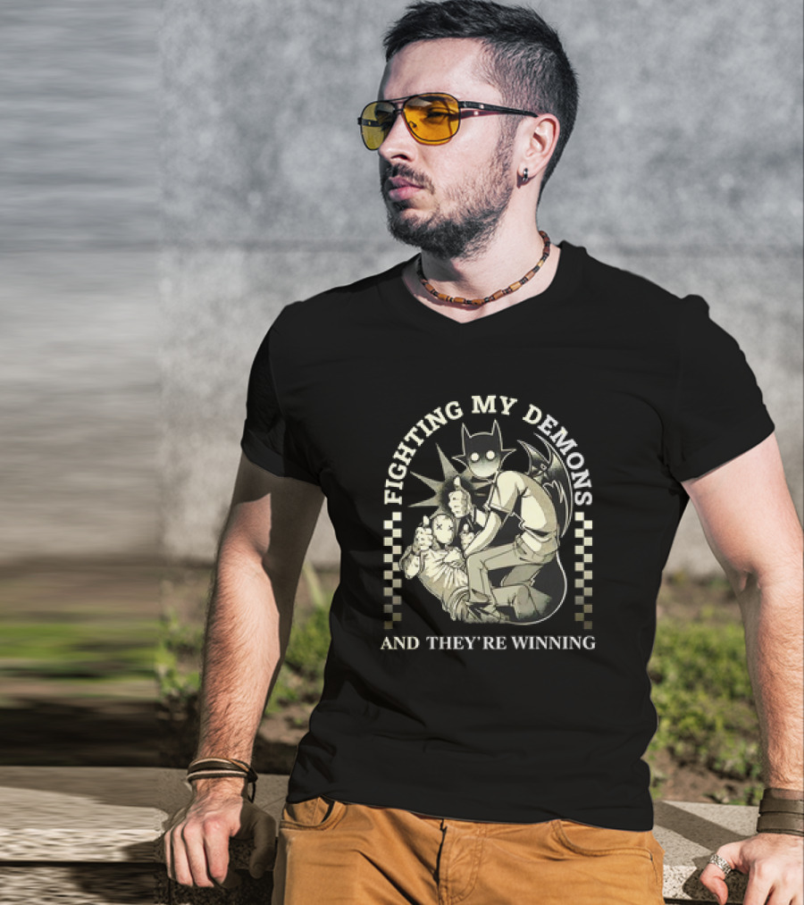 Fighting My Demons And They're Winning Creepy Cartoon T-Shirt