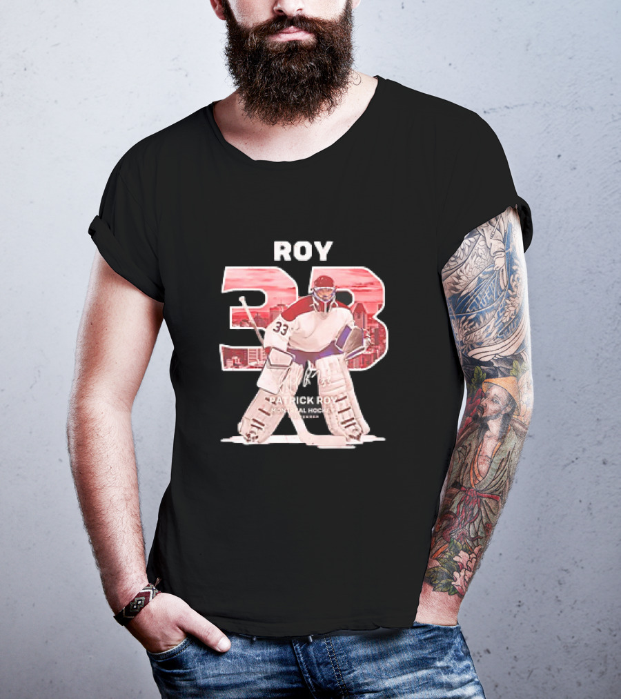 Patrick Roy 33 Montreal Hockey NHL Throwback Vintage Signature T-Shirt
