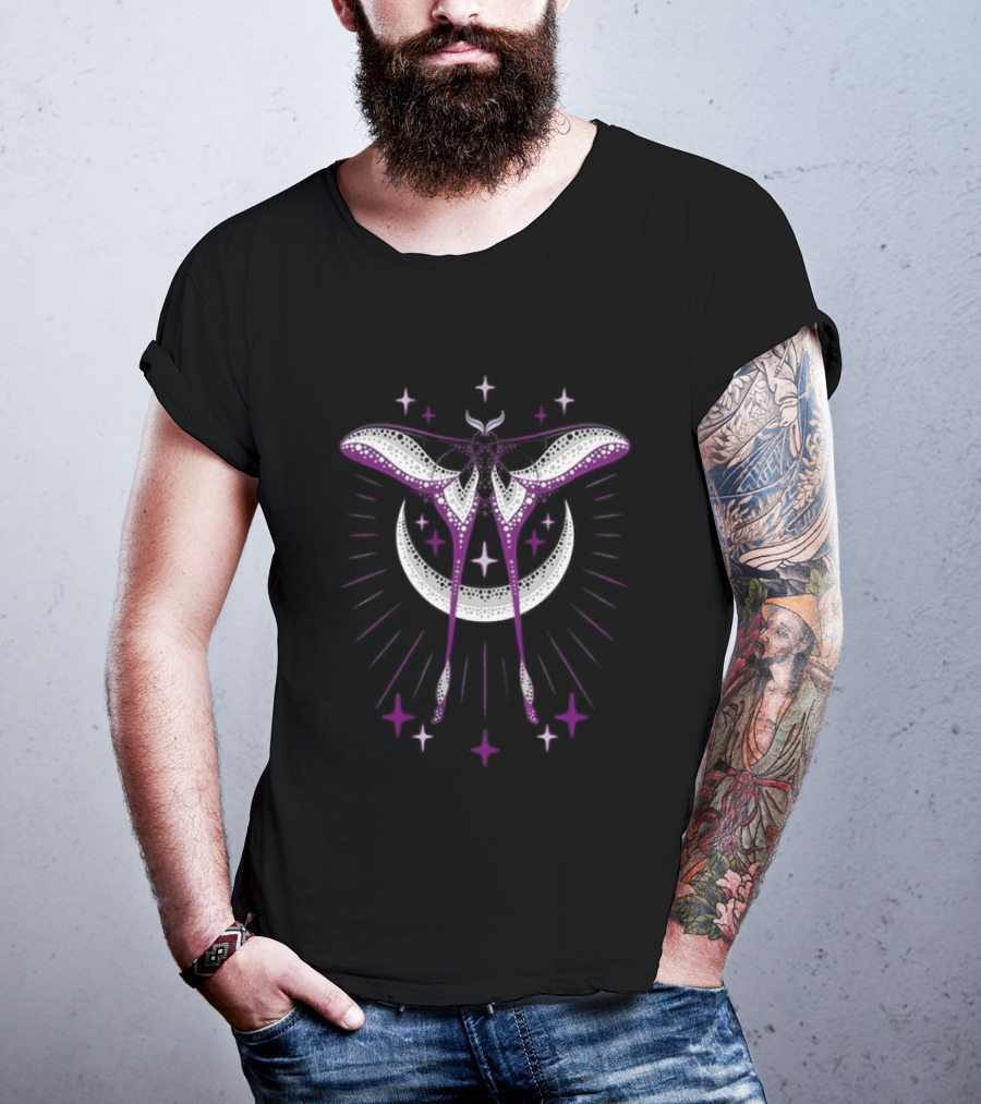 Ace Moonmoth With Crescent Moon And Radiant Stars T-Shirt