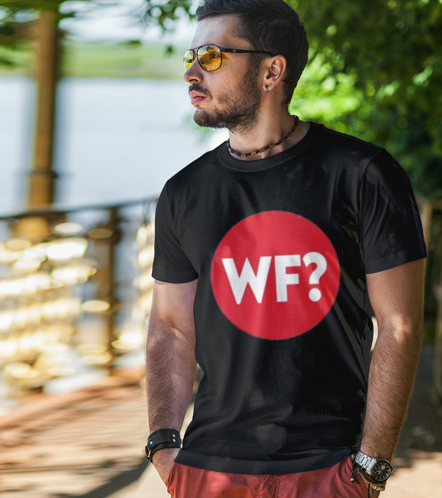 Adrianne Curry Wearing WF Why-Files Red Circle Icon T-Shirt