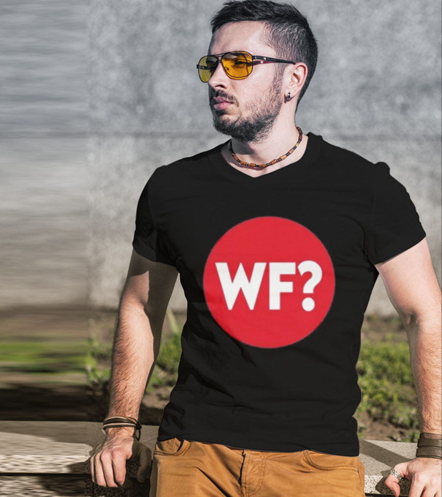 Adrianne Curry Wearing WF Why-Files Red Circle Icon T-Shirt