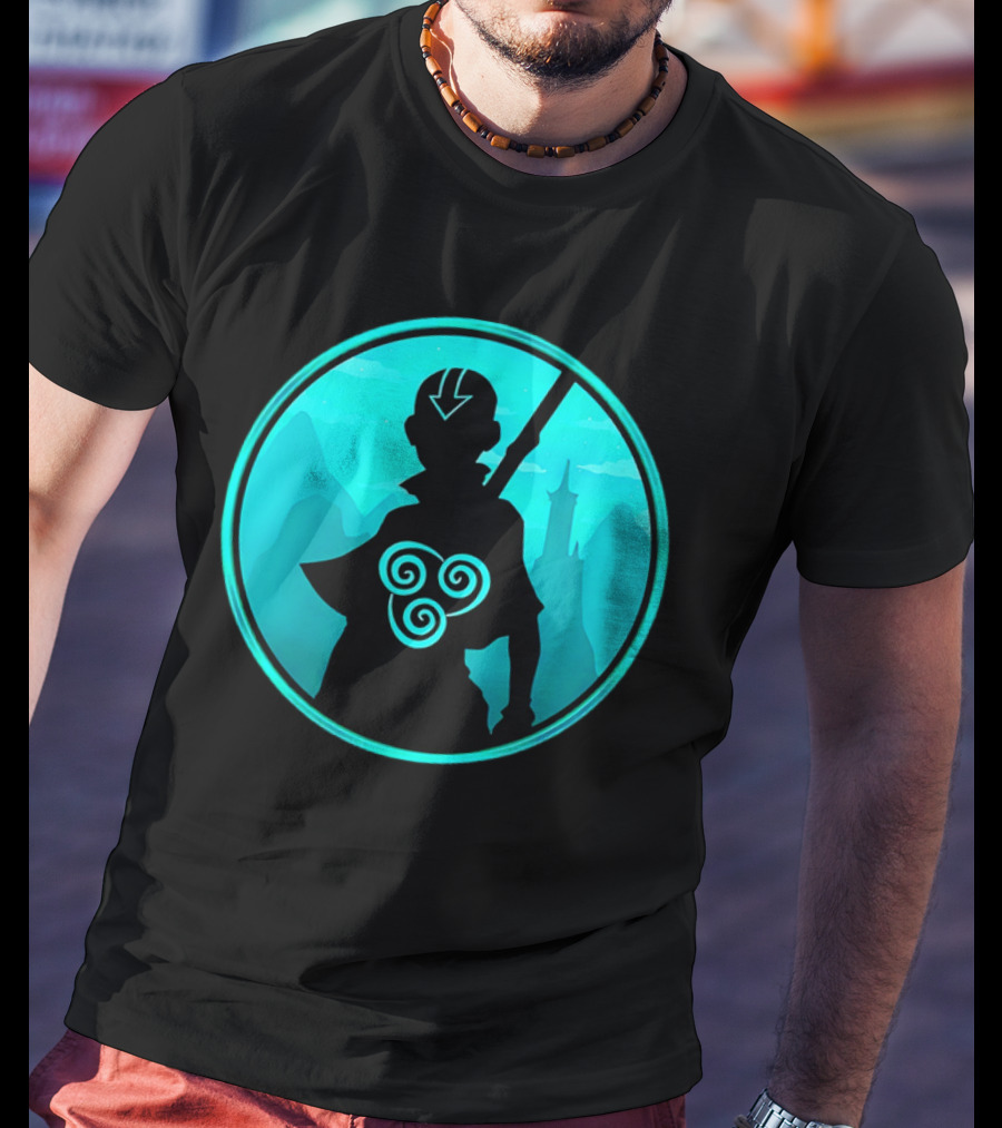 Avatar Aang Airbending Silhouette With Arrow Mark And Air Nomad Symbol T-Shirt