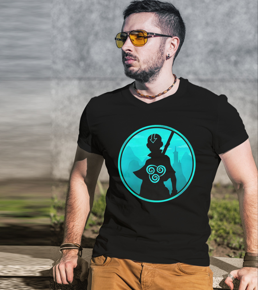 Avatar Aang Airbending Silhouette With Arrow Mark And Air Nomad Symbol T-Shirt