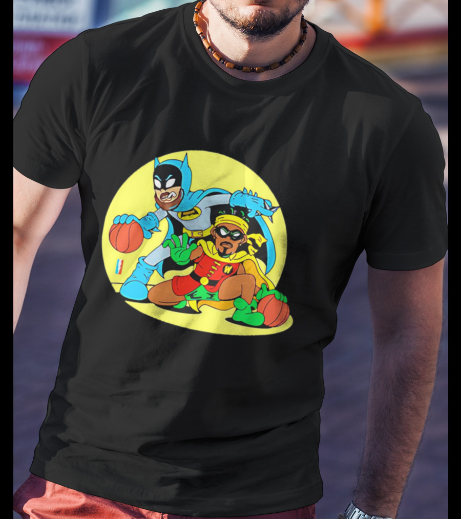 Batman And Robin Warriors Basketball Cartoon Crossover With Superhero Style T-Shirt
