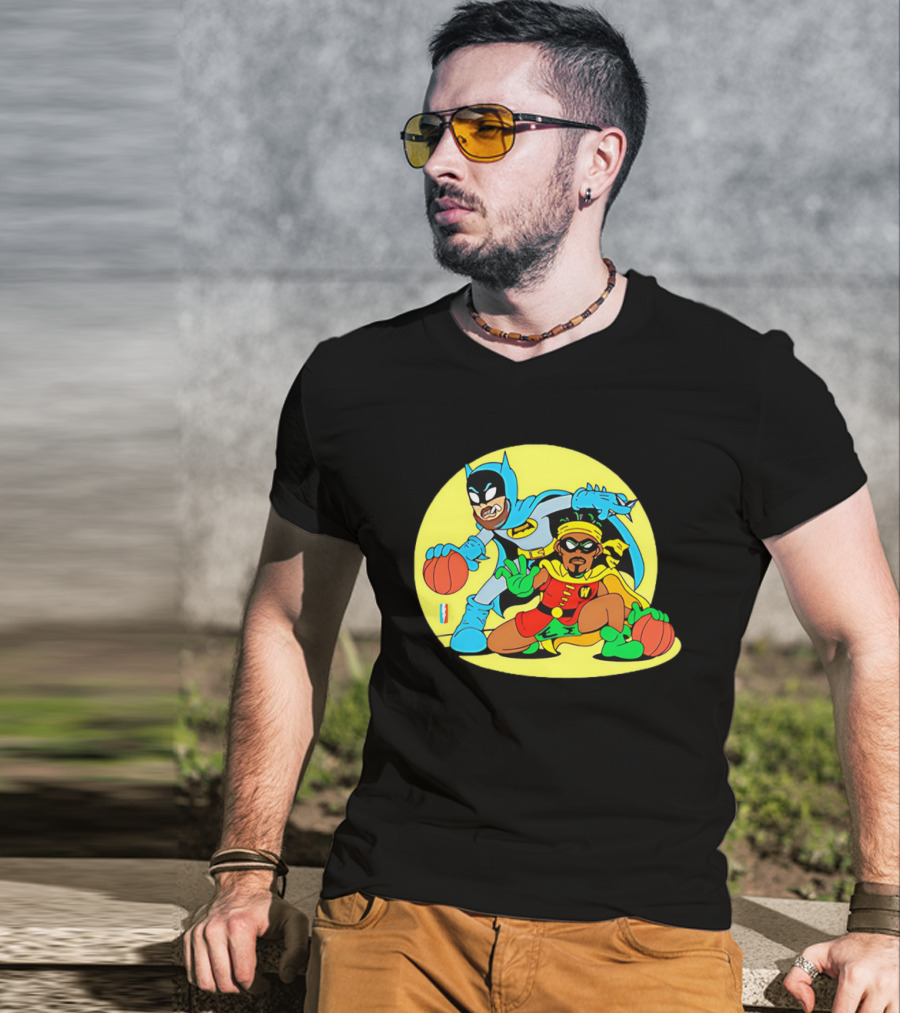 Batman And Robin Warriors Basketball Cartoon Crossover With Superhero Style T-Shirt