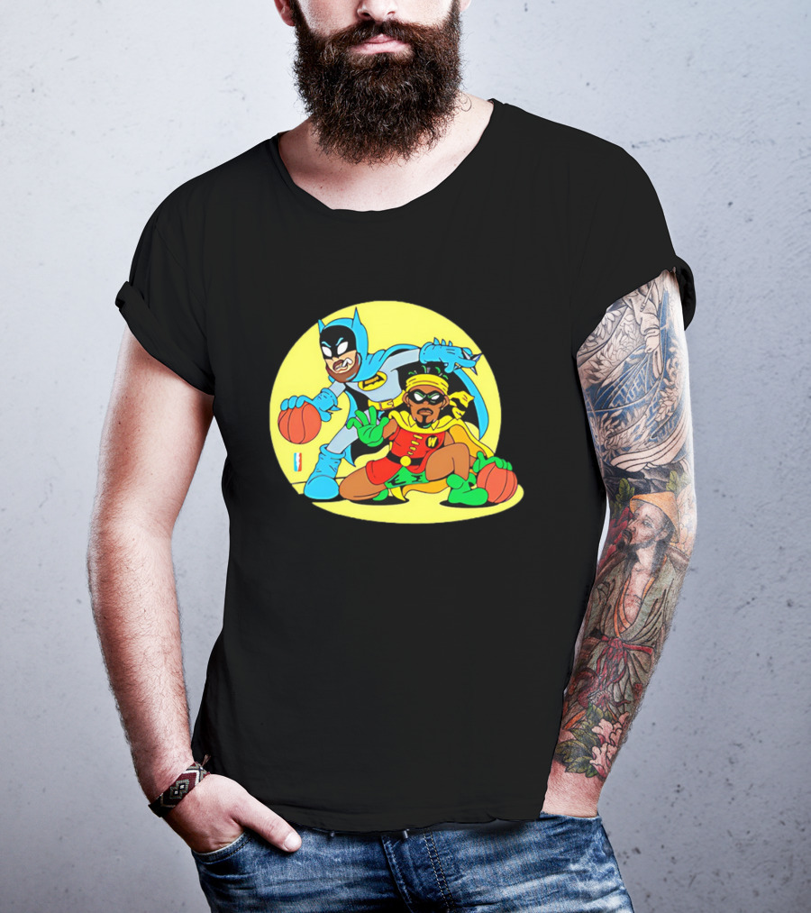 Batman And Robin Warriors Basketball Cartoon Crossover With Superhero Style T-Shirt