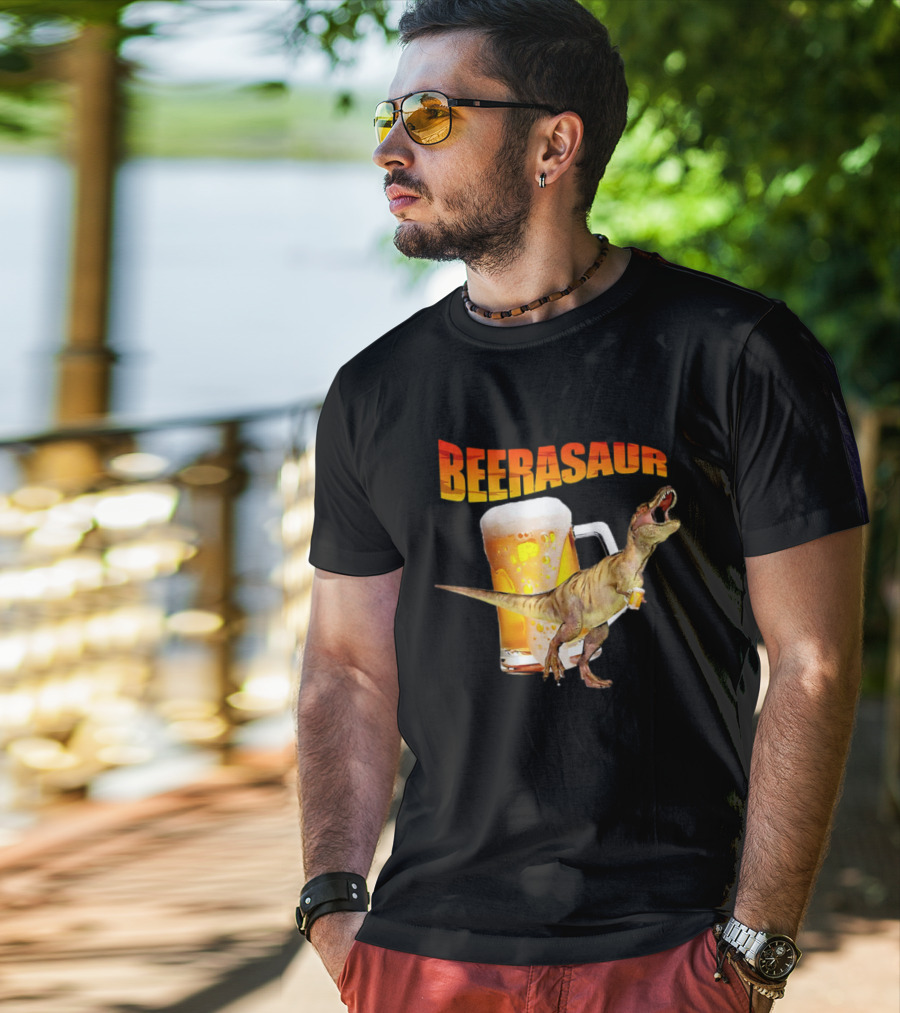 Beerasaur Dinosaur With Beer Ferocious Roar T-Shirt