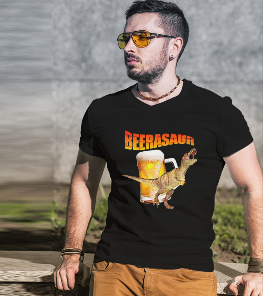 Beerasaur Dinosaur With Beer Ferocious Roar T-Shirt