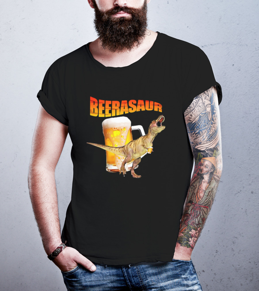 Beerasaur Dinosaur With Beer Ferocious Roar T-Shirt