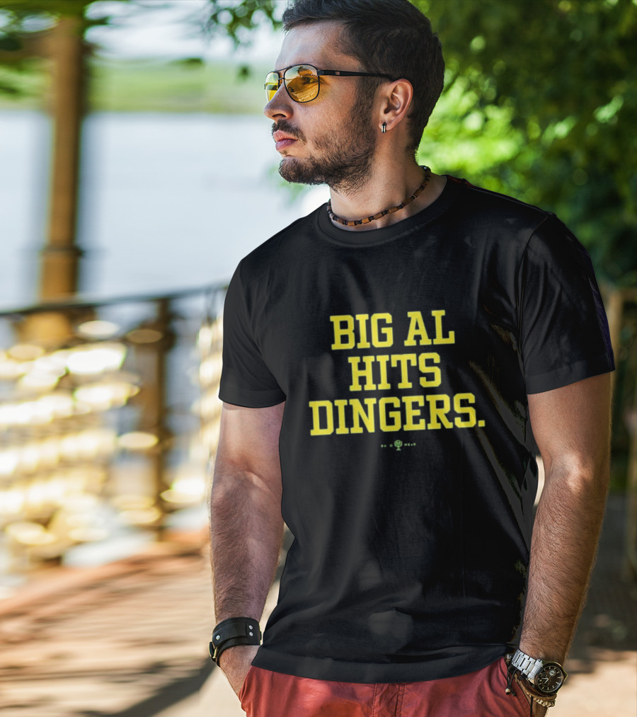 Big Al Hits Dingers Baseball Quote Yellow Text T-Shirt