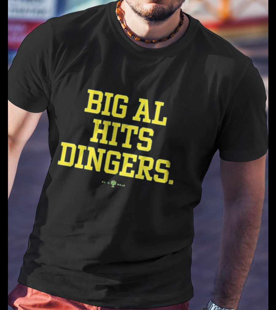Big Al Hits Dingers Baseball Quote Yellow Text T-Shirt