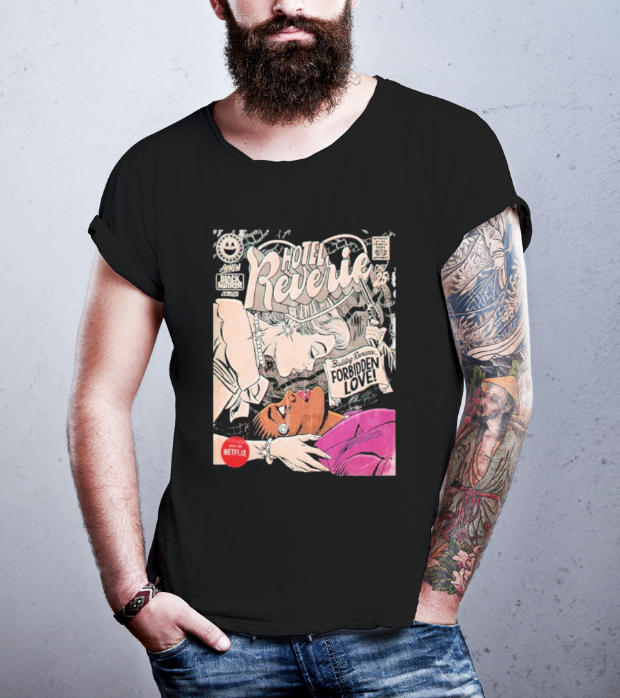 Black Mirror Comics Hotel Reverie Budding Romance Forbidden Love 2025 By Butcher Billy Netflix T-Shirt