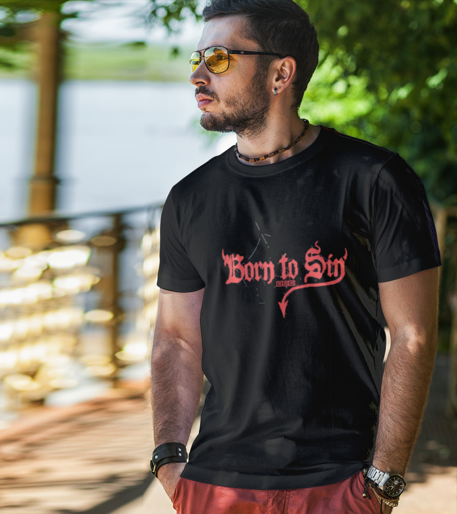 Blackcraft Cult Born To Sin Red Gothic Text With Pentagram And Arrow T-Shirt