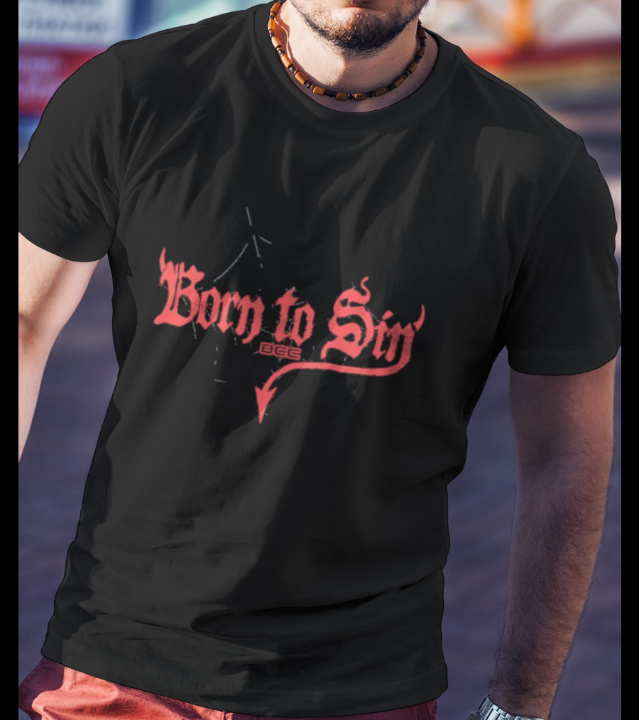 Blackcraft Cult Born To Sin Red Gothic Text With Pentagram And Arrow T-Shirt