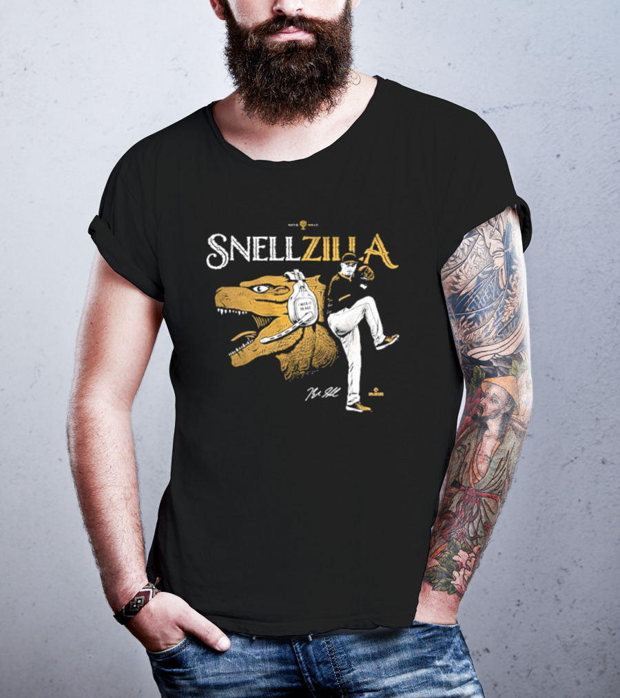 Blake Snell Snellzilla Pitching With Dinosaur Graphic Signature T-Shirt