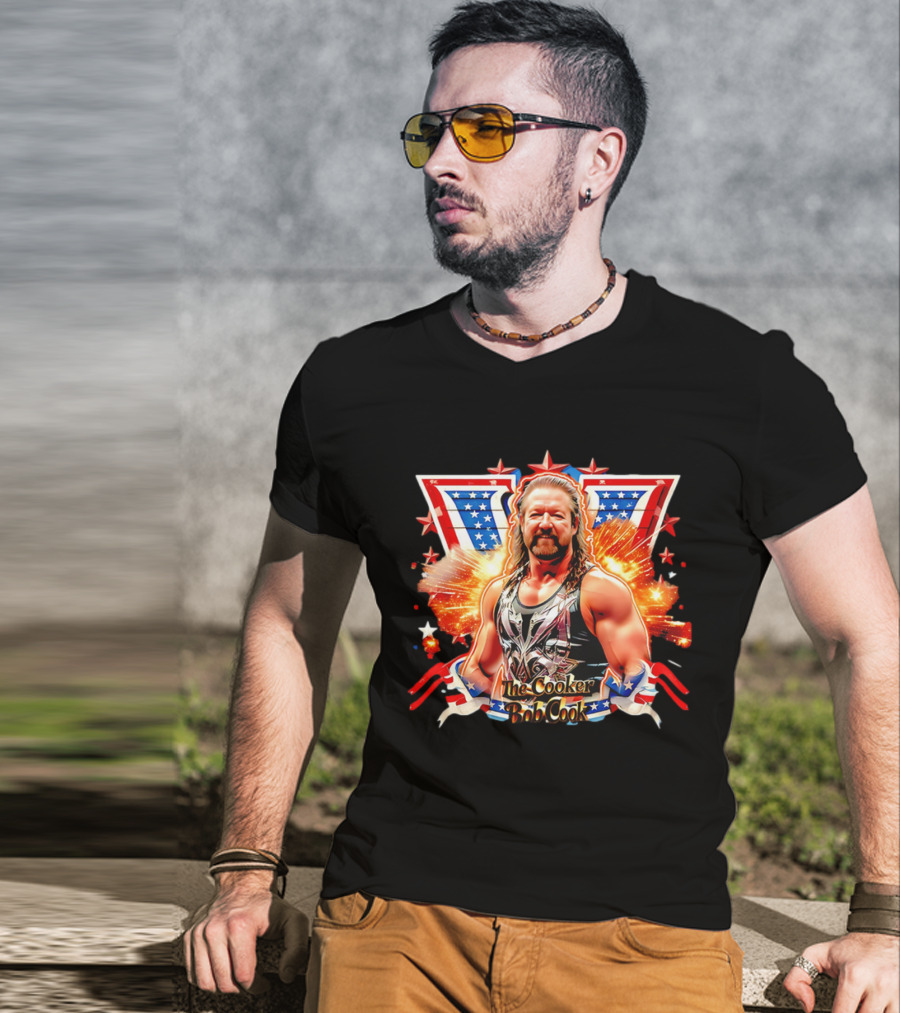 Bob Cook The Cooker Professional Wrestler Starburst American Flag T-Shirt