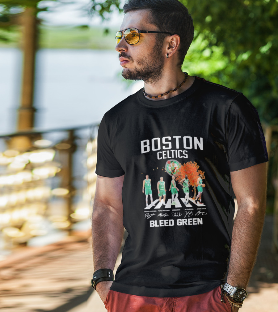 Boston Celtics Bleed Green Abbey Road Players Signatures T-Shirt