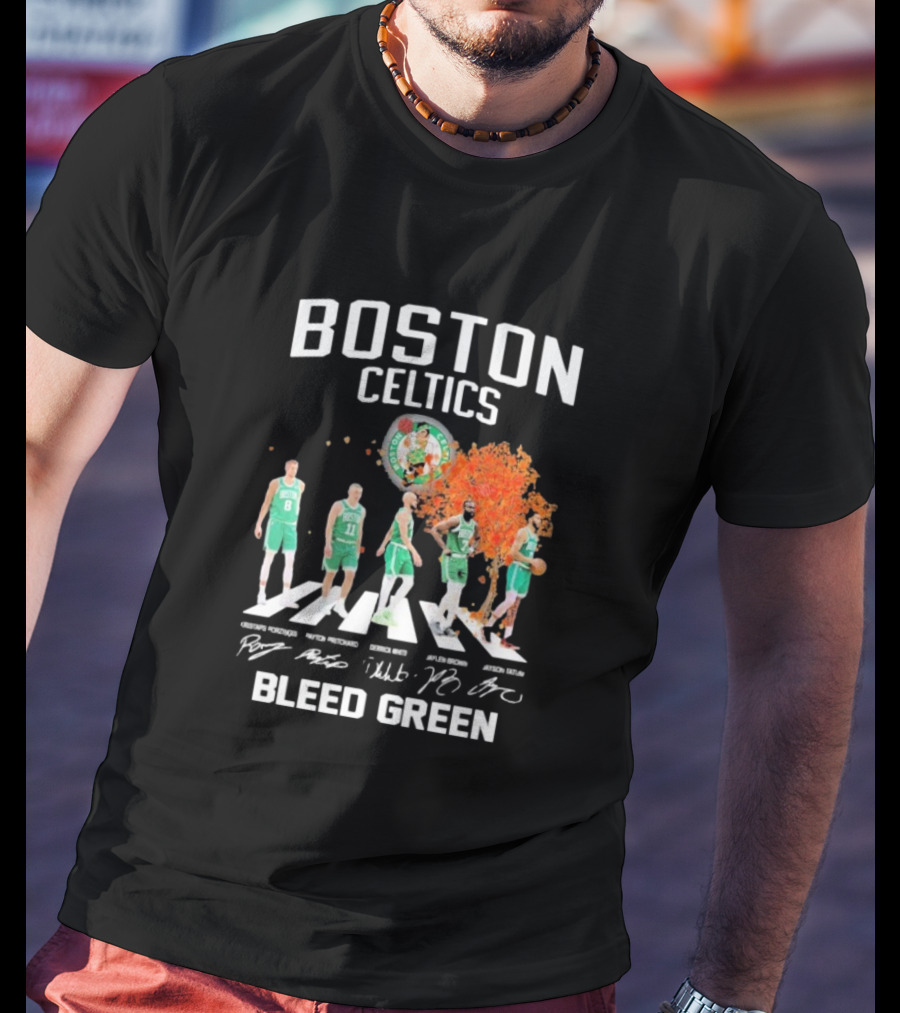 Boston Celtics Bleed Green Abbey Road Players Signatures T-Shirt