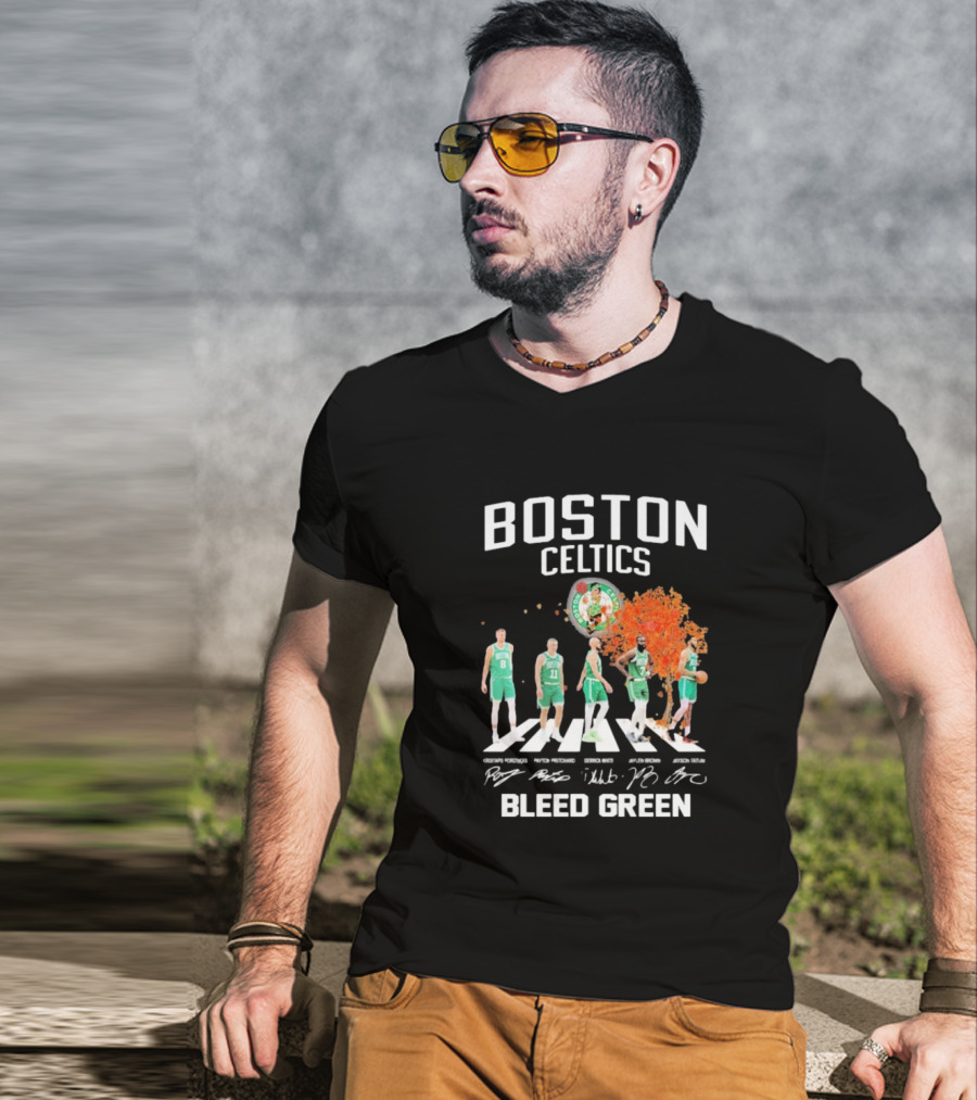 Boston Celtics Bleed Green Abbey Road Players Signatures T-Shirt