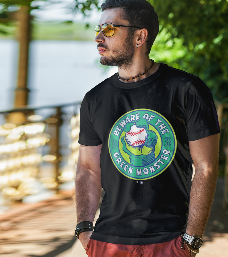 Boston Red Sox Beware Of The Green Monster Baseball Iconic Fenway Park Imagery T-Shirt
