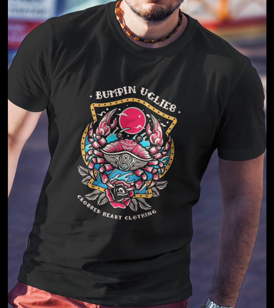 Bumpin Uglies Crossed Heart Clothing Shellraiser Crab Ocean Sun Roses T-Shirt