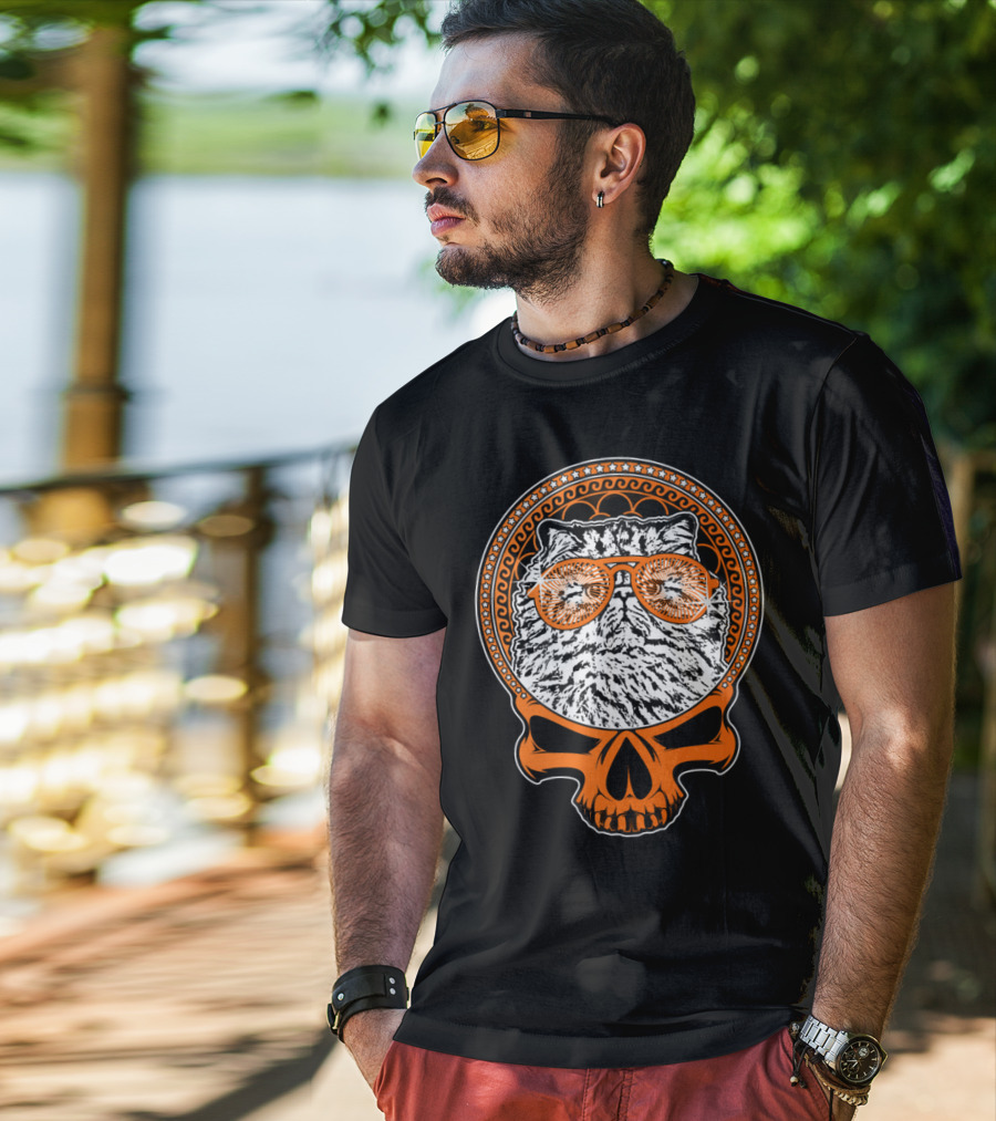 CATTY STYLE Skull Cat With Sunglasses T-Shirt