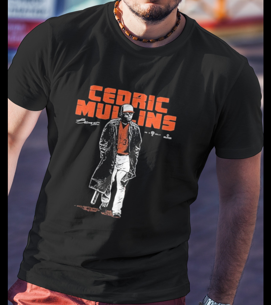 Cedric Mullins Baseball Player Number 31 Walking In Coat With Bat T-Shirt