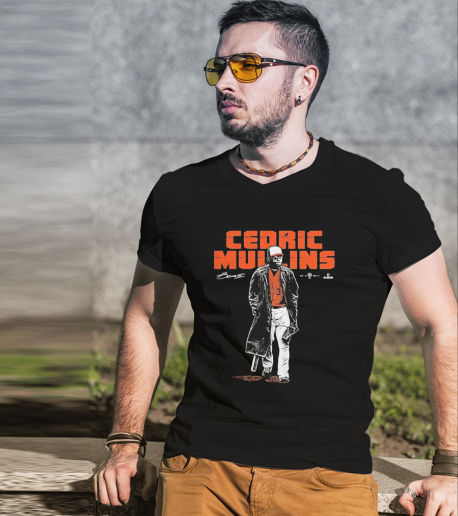 Cedric Mullins Baseball Player Number 31 Walking In Coat With Bat T-Shirt