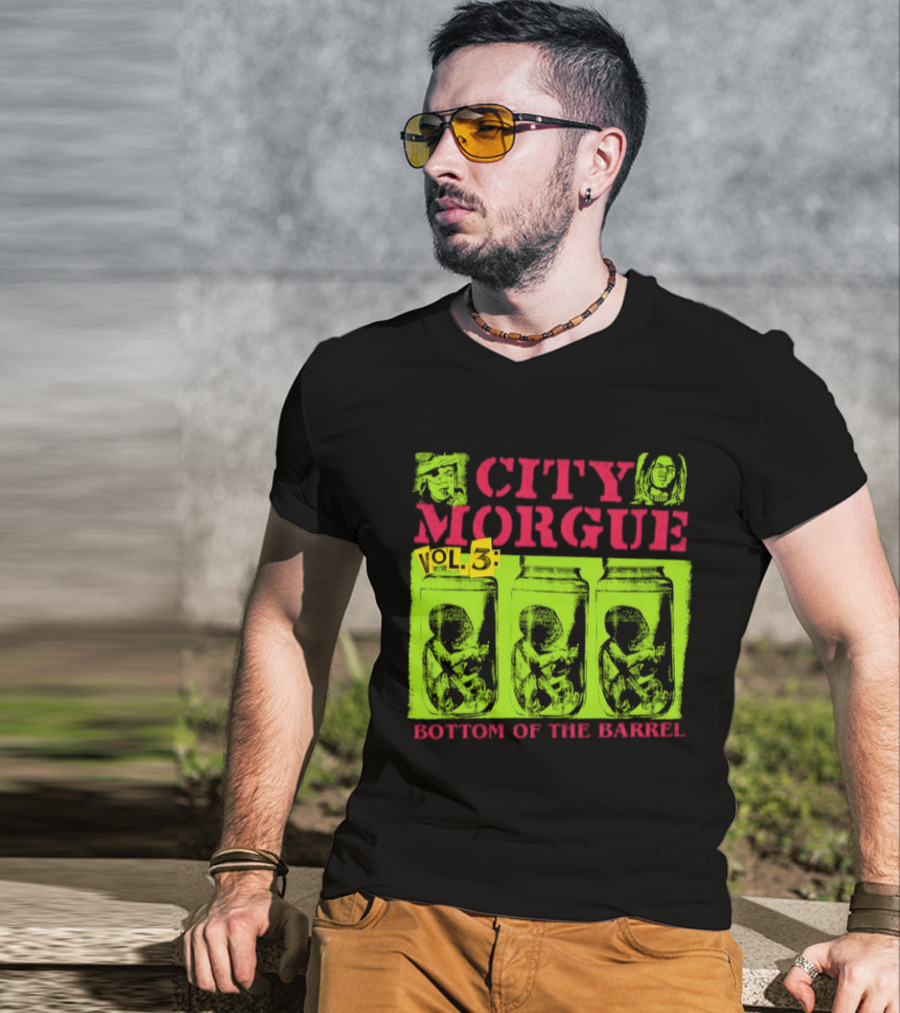 City Morgue Bottom Of The Barrel Green Neon Skeleton Illustrations T-Shirt