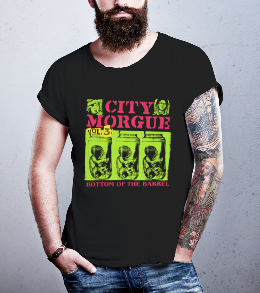 City Morgue Bottom Of The Barrel Green Neon Skeleton Illustrations T-Shirt