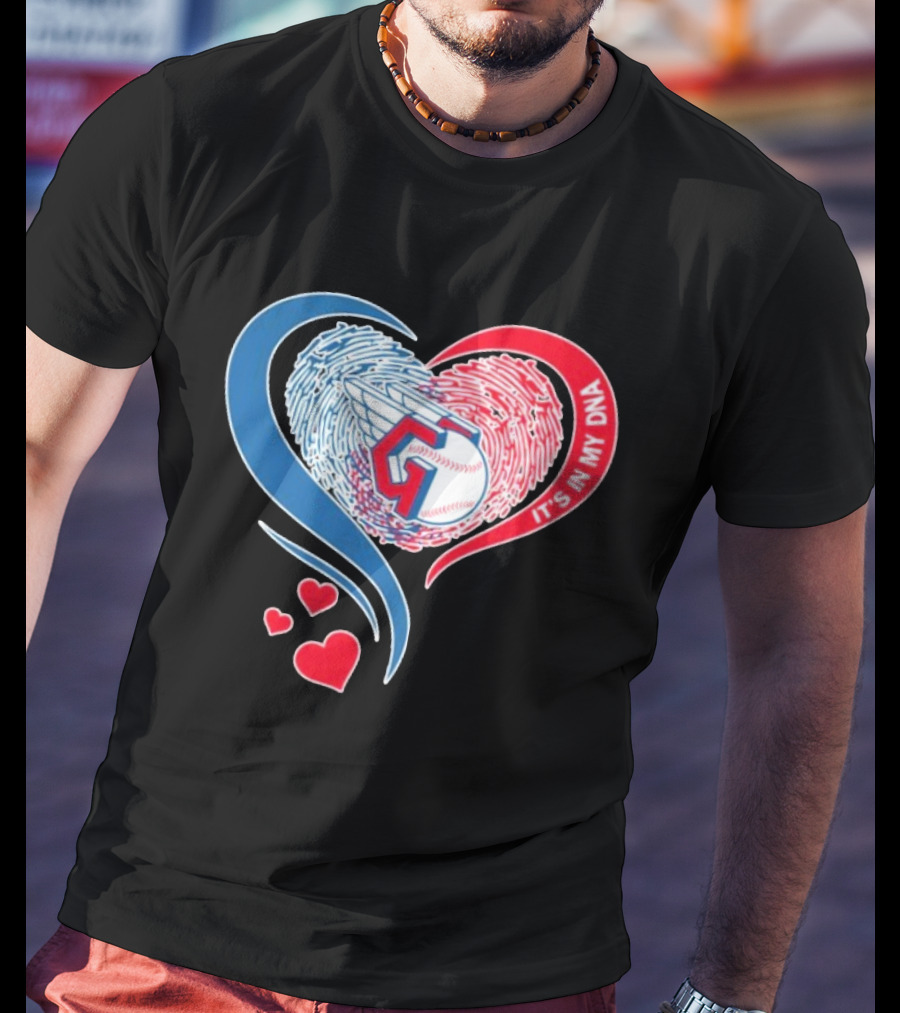Cleveland Guardians It's In My DNA Heart Baseball Fingerprint T-Shirt