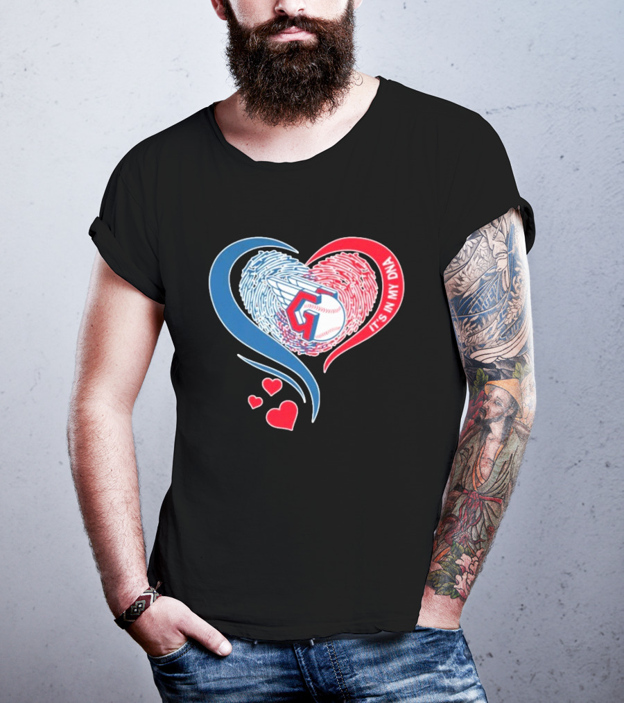 Cleveland Guardians It's In My DNA Heart Baseball Fingerprint T-Shirt