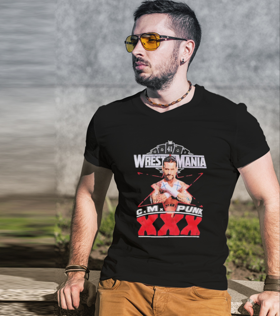 CM Punk WrestleMania XXX 41 Playing Cards Theme T-Shirt