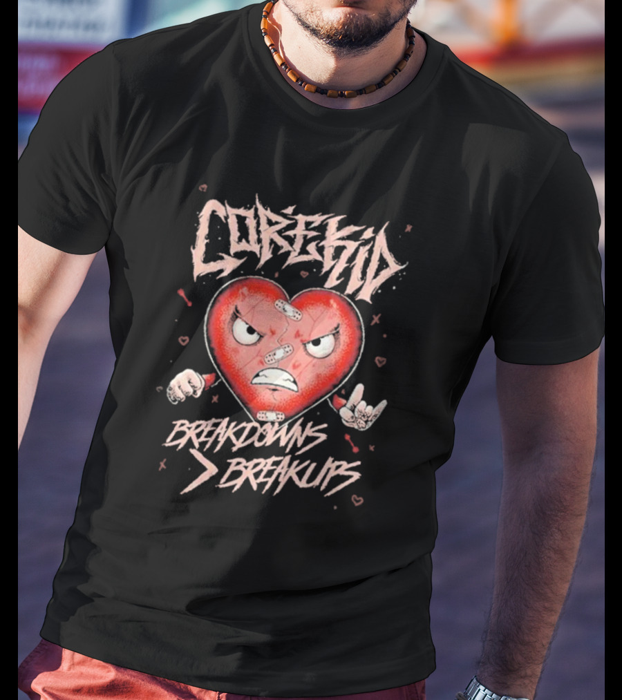 Corekid Breakdowns Breakups Angry Heart With Rock Hand Signs T-Shirt